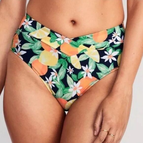 Old Navy Bikini Set Citrus Fruit Print High Waist Bottom Scoop Back Top Size XL - Picture 8 of 15